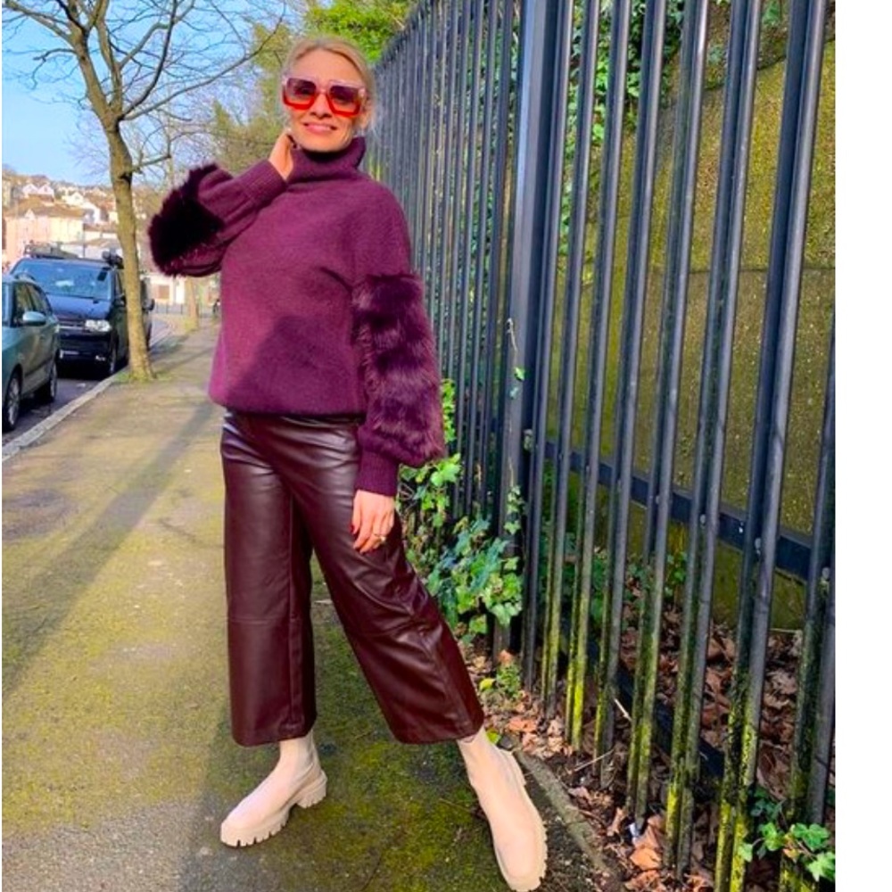 H&M Burgundy Faux Leather Culottes